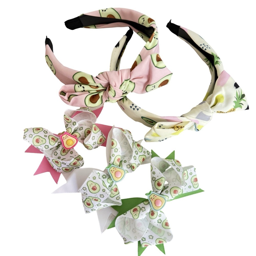 NEW 5 PCS LOT KLASS Avocado 🥑 Non Slip Knot Headbands & Hair Bows Women's Girls